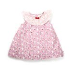 Baby Girls 100% Organic Cotton Cute Angels Printed Balloon Frock with Frilled Neck - Pink
