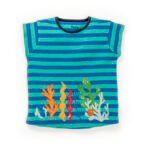 Kids Girls Stripes and Printed 100%Organic Cotton Top and Skirt Set - Navy Blue and Liberty Blue - Image 2