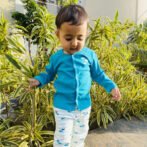 Baby Boys Embroidered and Striped 100%Organic Cotton Top and Pant Set - Tiffany Blue and White