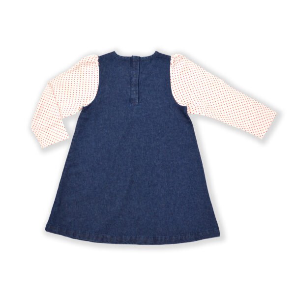 Stylish Kids Wear for Girls 100% Organic Cotton Denim Dress with Mushroom Embroidered - Blue - Image 3