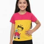 Girls Organic Cotton Interlock Short Sleeve Bee On Car Applique T-Shirt - Yellow