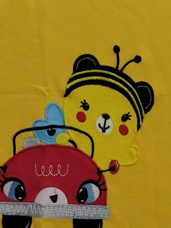 Girls Organic Cotton Interlock Short Sleeve Bee On Car Applique T-Shirt - Yellow - Image 4