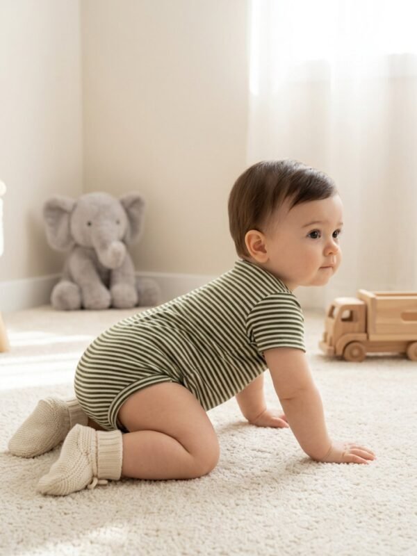 Boys Organic Cotton Rib Sleeveless Ribbat Print Romper - Green - Image 2